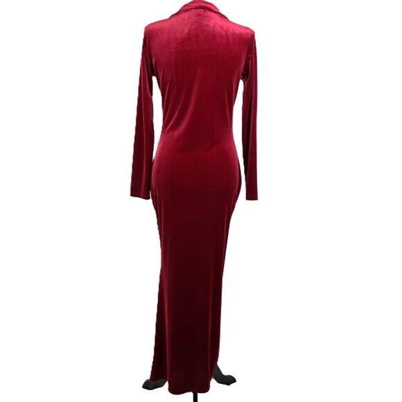 Fashion Nova Weekend Icon Velvet Maxi Shirt Dress Burgundy Size M - Picture 7 of 16